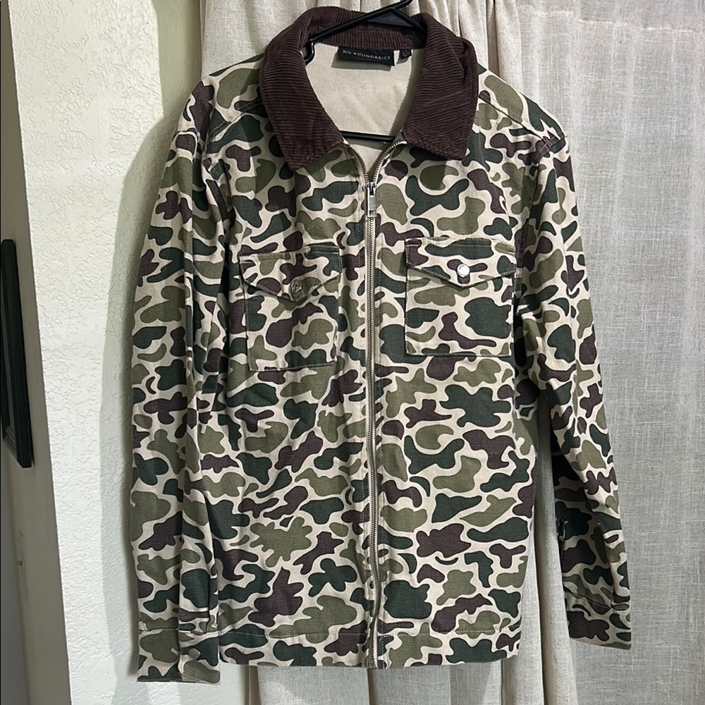 No Boundaries Camouflage Jacket with Dark Brown Collar